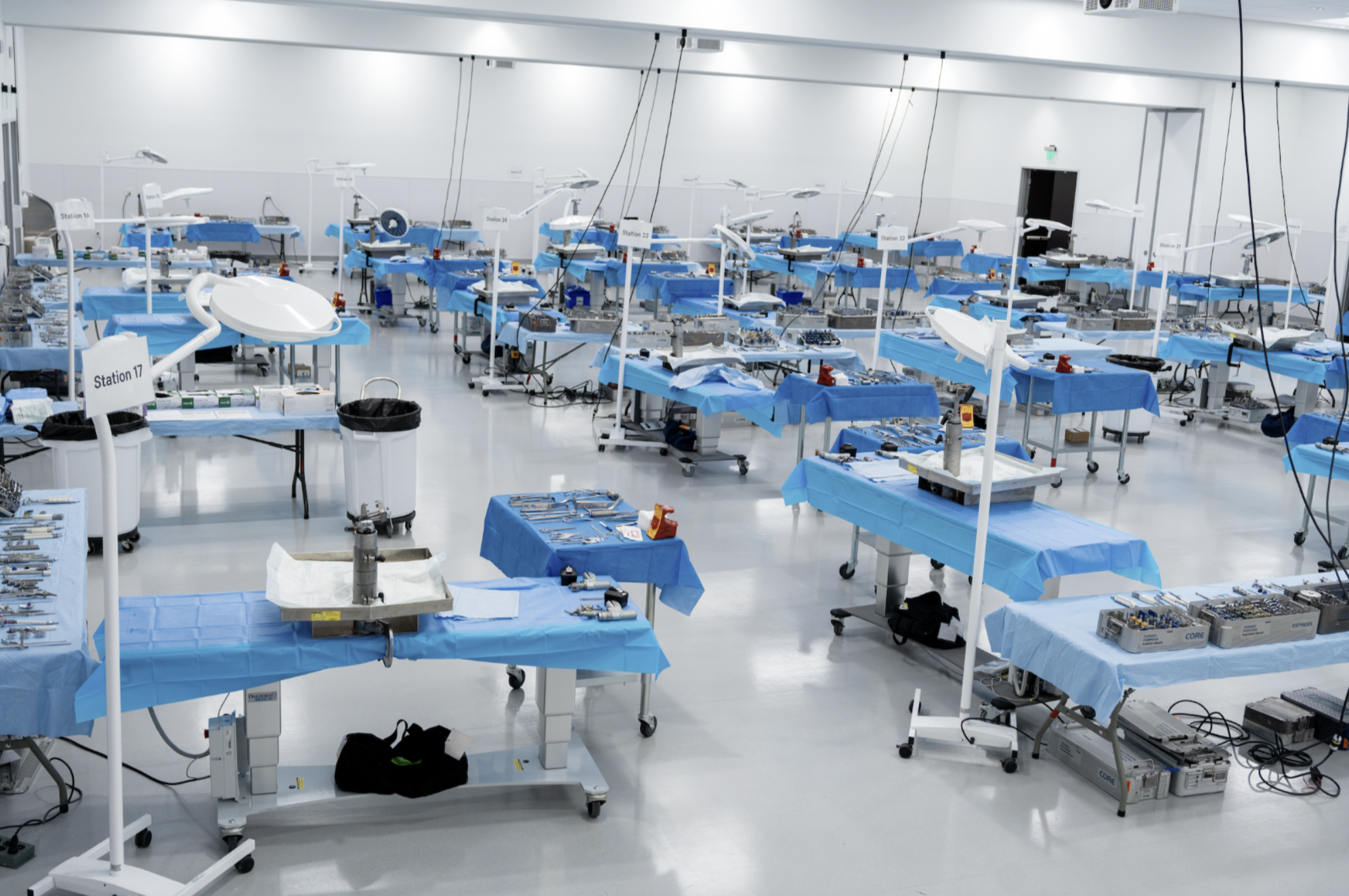 Rows of tables and medical supplies inside of the Viticus Group Training Lab in Clark County, Nevada