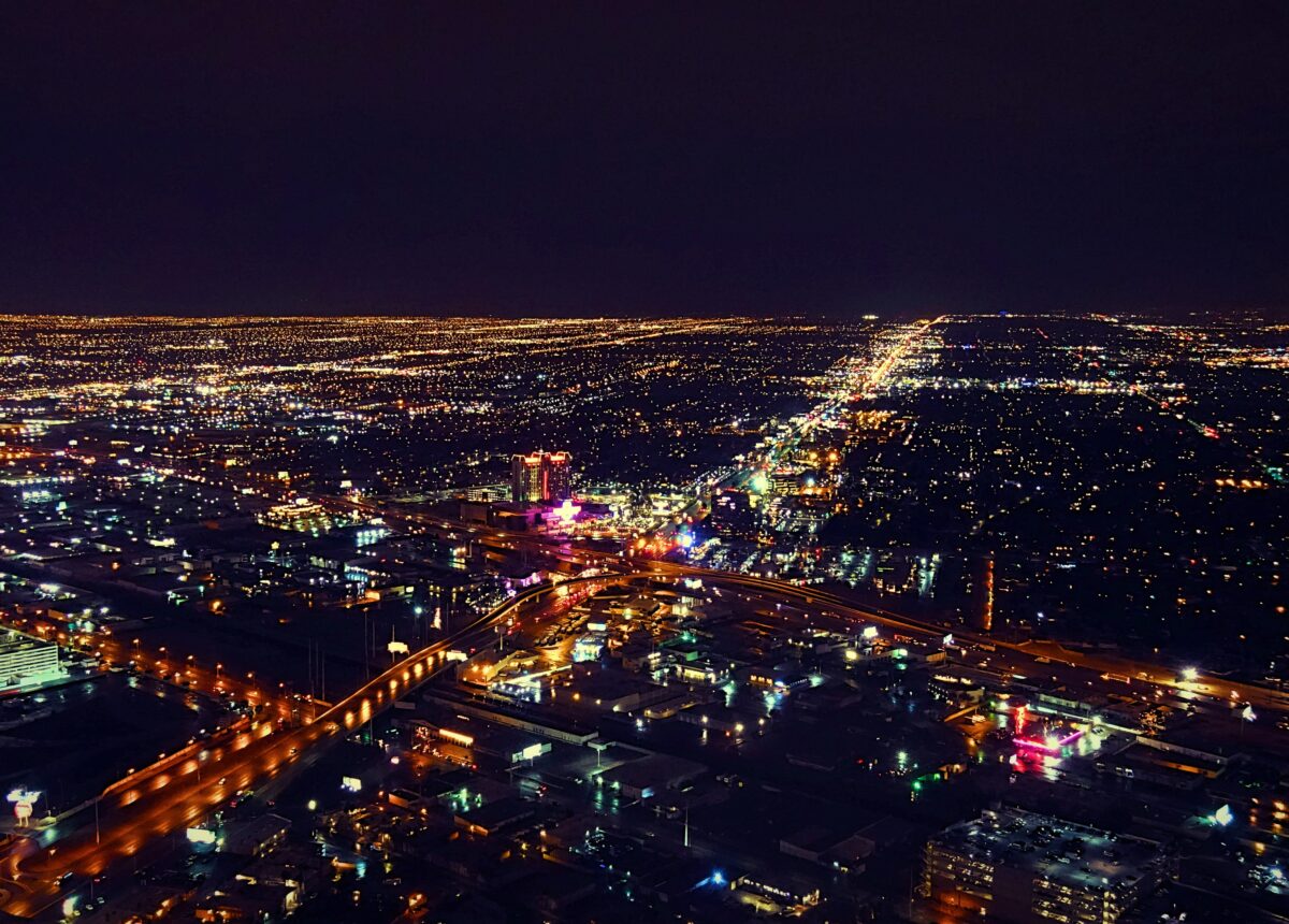 Aerial view of Las Vegas at night